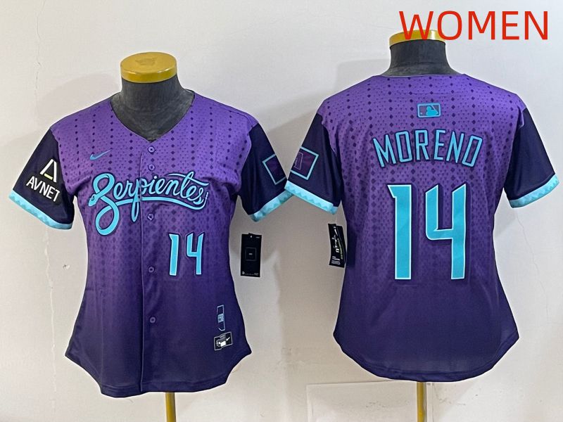 Women 2025 Arizona Diamondback #14 Moreno Purple Joint Name Nike MLB Jersey style 7